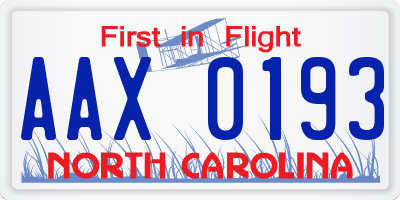 NC license plate AAX0193