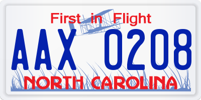 NC license plate AAX0208