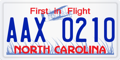 NC license plate AAX0210