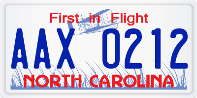 NC license plate AAX0212