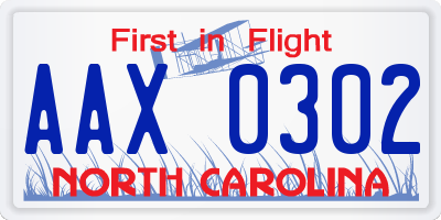 NC license plate AAX0302