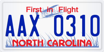 NC license plate AAX0310
