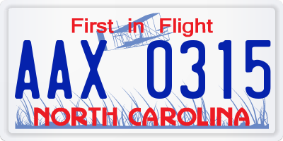 NC license plate AAX0315