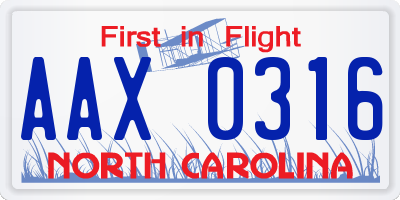 NC license plate AAX0316