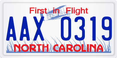 NC license plate AAX0319