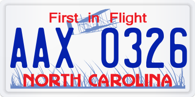 NC license plate AAX0326