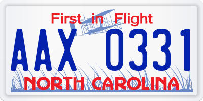 NC license plate AAX0331