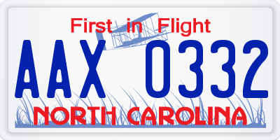 NC license plate AAX0332