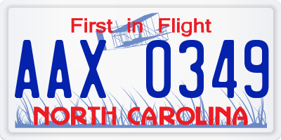 NC license plate AAX0349