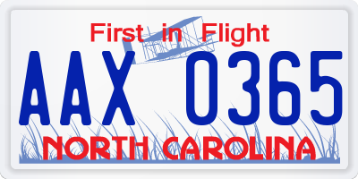 NC license plate AAX0365