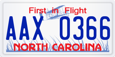 NC license plate AAX0366