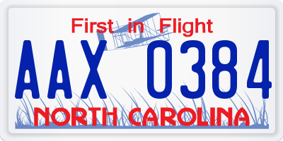 NC license plate AAX0384