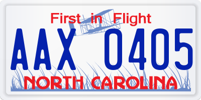 NC license plate AAX0405