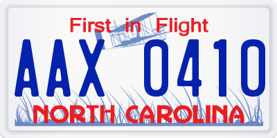 NC license plate AAX0410