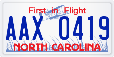 NC license plate AAX0419