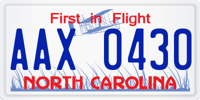 NC license plate AAX0430