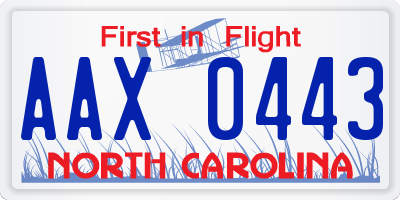 NC license plate AAX0443