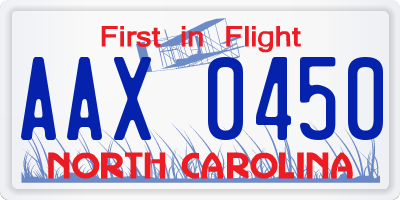 NC license plate AAX0450