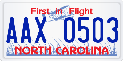 NC license plate AAX0503