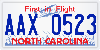 NC license plate AAX0523