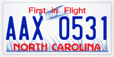 NC license plate AAX0531