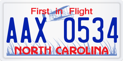 NC license plate AAX0534