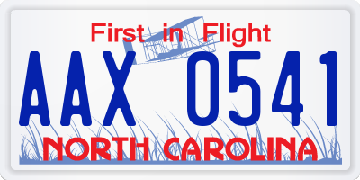 NC license plate AAX0541