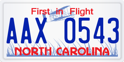 NC license plate AAX0543