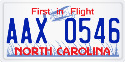 NC license plate AAX0546