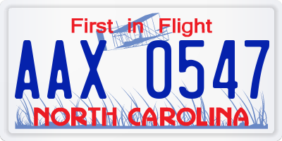 NC license plate AAX0547