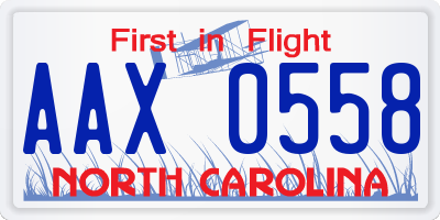 NC license plate AAX0558