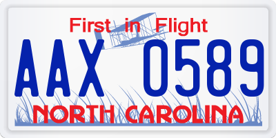NC license plate AAX0589