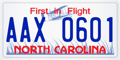 NC license plate AAX0601