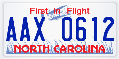 NC license plate AAX0612