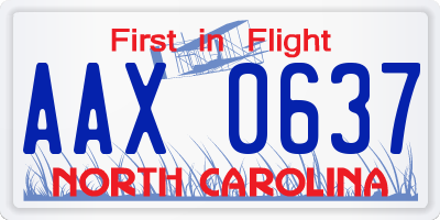 NC license plate AAX0637