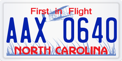 NC license plate AAX0640