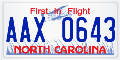 NC license plate AAX0643