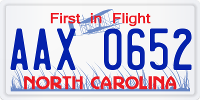 NC license plate AAX0652