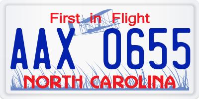 NC license plate AAX0655
