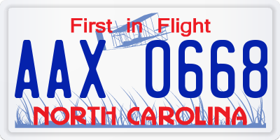 NC license plate AAX0668