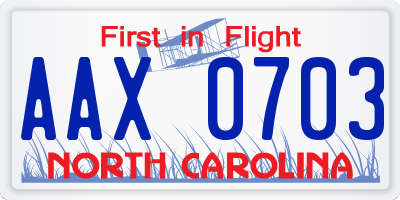 NC license plate AAX0703