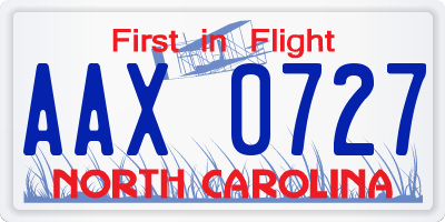 NC license plate AAX0727