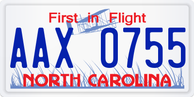 NC license plate AAX0755