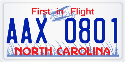 NC license plate AAX0801