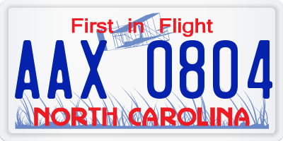 NC license plate AAX0804