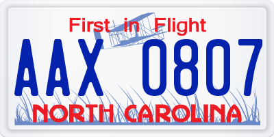 NC license plate AAX0807