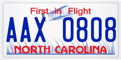 NC license plate AAX0808