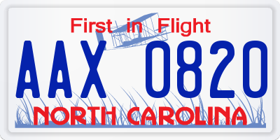 NC license plate AAX0820