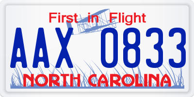 NC license plate AAX0833