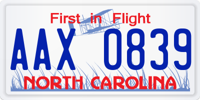 NC license plate AAX0839